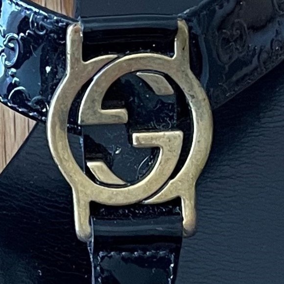 Gucci Black Vernice Crystal Thong Sandal Size 34.5 - Picture 8 of 11